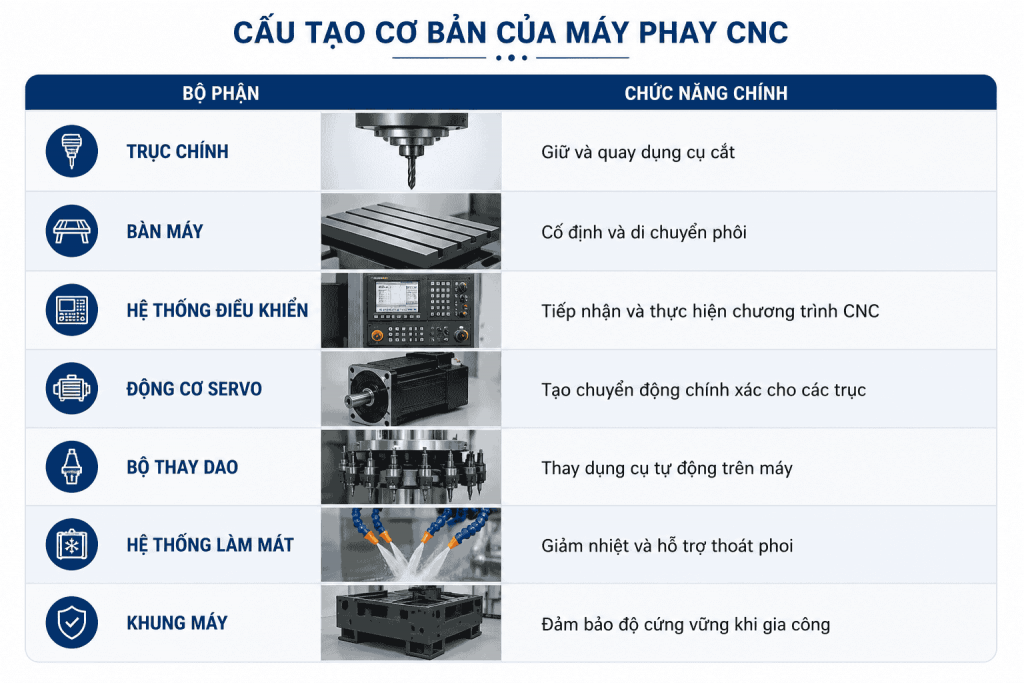 cấu tạo cơ bản của máy phay cnc
