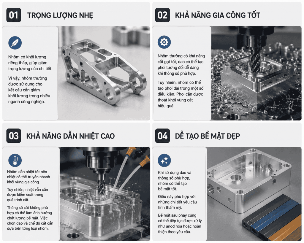 Đặc điểm của nhôm khi gia công phay CNC